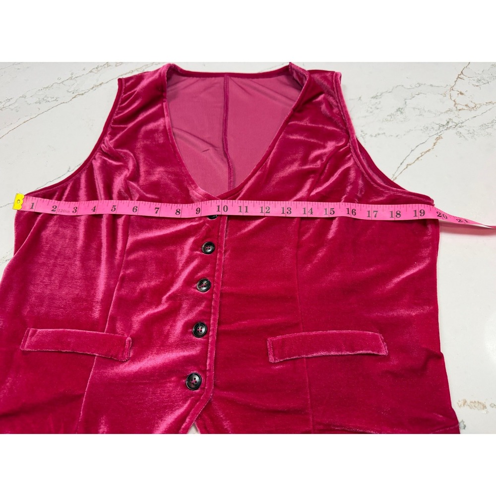 Vintage Style Magenta Pink Velvet Button Front Vest Waistcoat Womens Large  NWOT - Picture 5 of 10